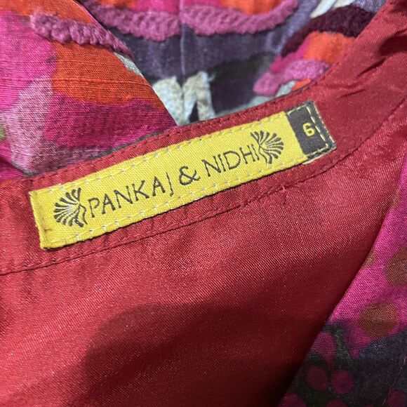 Anthropologie Pankaj & Nidhi Size 6 Silk Boho Embroidered Fit & Flare Mini Dress - Picture 2 of 12